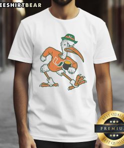 Miami Hurricanes X Notre Dame mascot t-shirt featuring vibrant graphics, perfect for college football fans.