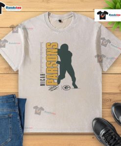 Micah Parsons wearing a Green Bay Packers Yards Washed T-Shirt, showcasing a stylish and sporty look for fans.