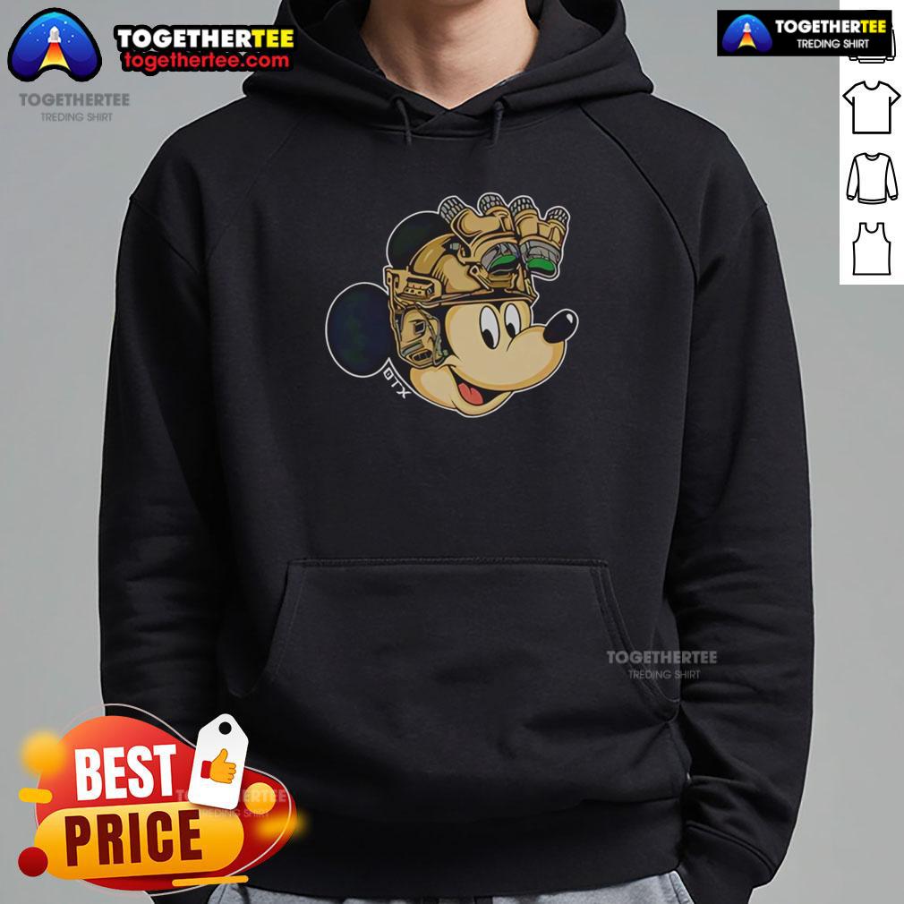 Nice Mickey Mouse Military Helmet Night Vision Goggles Hoodie Alt Text: Mickey Mouse hoodie featuring military helmet and night vision goggles design, perfect for fans and unique fashion.