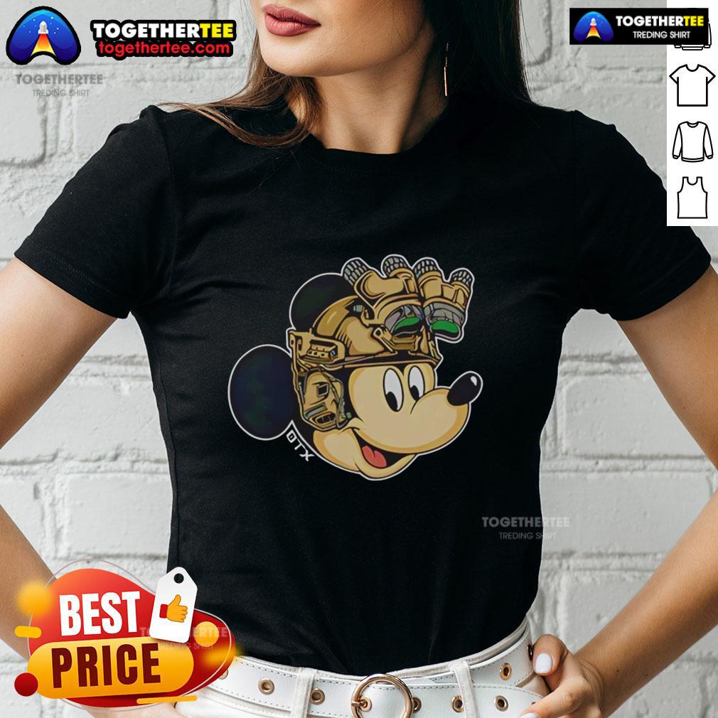 Nice Mickey Mouse Military Helmet Night Vision Goggles Ladies Tee Nice Mickey Mouse military helmet with night vision goggles on a ladies' tee, perfect for Disney fans and casual wear.