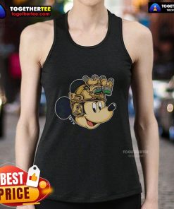 Alt Text: Nice Mickey Mouse military helmet with night vision goggles on a tank top, perfect for Disney and military fans.