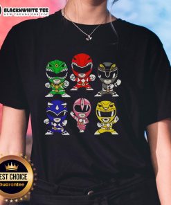 Alt Text: Chibi-style ladies wearing Mighty Morphin Power Rangers tees, showcasing vibrant designs and playful characters.