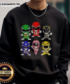 Chibi-style Mighty Morphin Power Rangers sweatshirt featuring vibrant colors and playful designs for fans and collectors.