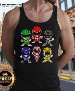 Chibi-style Tank Top featuring Mighty Morphin Power Rangers, perfect for fans and casual wear. Bright colors and fun design!