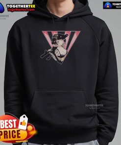 Nice military anime girl in tactical gear with weapons tattoo on a stylish hoodie, showcasing unique streetwear fashion.
