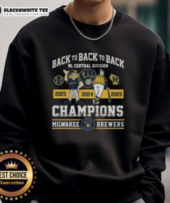 2025 Milwaukee Brewers back-to-back NL Central Division Champions sweatshirt showcasing team pride and style.