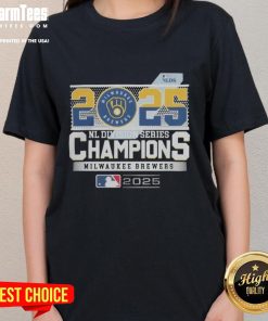 Nice Milwaukee Brewers 2025 NLDS Champions MLB Ladies Tee featuring team logo and championship design.