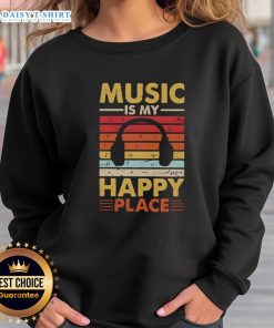 Vintage sweatshirt with 'Nice Music Is My Happy Place' text, perfect for music lovers and casual wear enthusiasts.