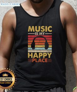 Vintage tank top featuring 'Nice Music Is My Happy Place' design, perfect for music lovers and casual wear.