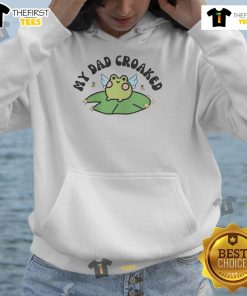 Kid wearing a Nice My Dad Croaked Frog Hoodie, showcasing a playful frog design in a vibrant green color.