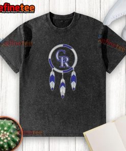 Alt Text: Nice Native American Indians X Colorado Rockies baseball washed t-shirt showcasing vibrant design and comfortable fit.