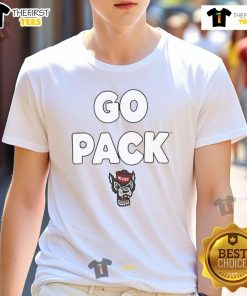 Alt Text: Nice NC State Wolfpack Go Pack slogan t-shirt featuring bold graphics and vibrant colors for fans.