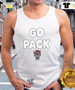 NC State Wolfpack tank top featuring 'Go Pack' slogan, perfect for fans showing team spirit on game day.