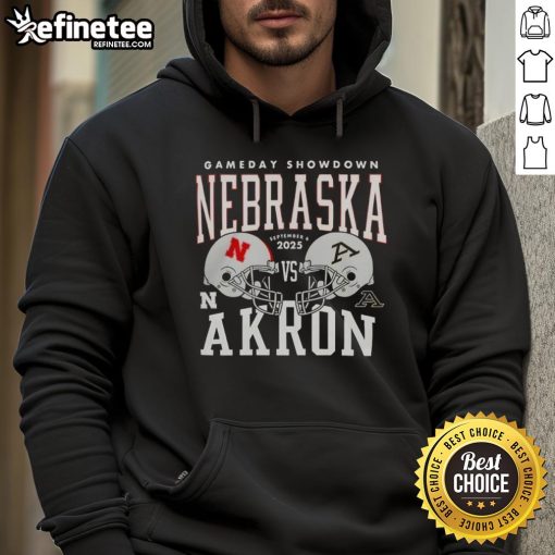 Nice Nebraska Cornhuskers vs Akron Zips college football gameday showdown hoodie featuring team helmets.