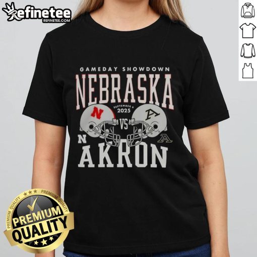 Nice Nebraska Cornhuskers vs Akron Zips college football gameday showdown 2025 helmet ladies tee design.