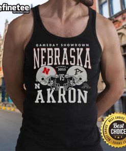 2025 College Football Gameday Showdown helmet tank top featuring Nebraska Cornhuskers vs Akron Zips design.