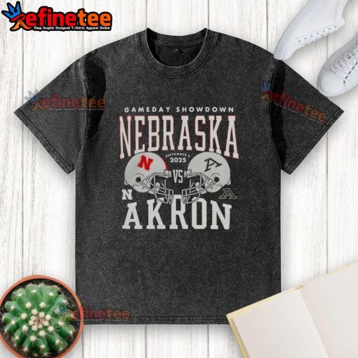 Nice Nebraska Cornhuskers vs Akron Zips college football gameday showdown 2025 helmet washed t-shirt design.