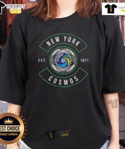 Alt Text: Nice New York Cosmos Ball Arc Est 1971 Ladies Tee featuring vintage soccer design and comfortable fit.