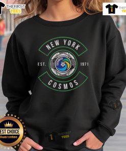 Alt Text: Cozy Nice New York Cosmos Ball Arc Est 1971 sweatshirt featuring vibrant team colors and logo for fans.