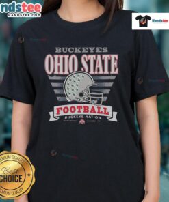 Ohio State Buckeyes Stripe Splash Ladies Tee featuring vibrant colors and stylish design for passionate fans.