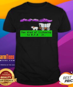 Alt Text: Nice Oregon Trail You Died Of Listening To RFK Jr pixel t-shirt design featuring retro graphics and vibrant colors.