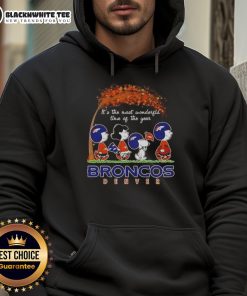 Denver Broncos football hoodie featuring 'It's The Most Wonderful Time Of The Year' design with peanuts graphic.