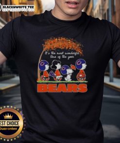 Alt Text: Chicago Bears football T-shirt featuring 'It's The Most Wonderful Time Of The Year' with peanuts design.