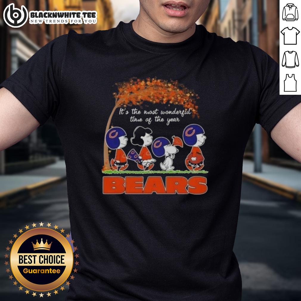 Nice Peanuts It's The Most Wonderful Time Of The Year Chicago Bears Football T-Shirt Alt Text: Chicago Bears football T-shirt featuring 'It's The Most Wonderful Time Of The Year' with peanuts design.