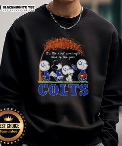 Alt Text: Nice Peanuts sweatshirt featuring Indianapolis Colts design, perfect for the most wonderful time of the year.