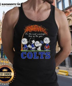 Indianapolis Colts football tank top featuring 'It's The Most Wonderful Time Of The Year' and peanuts design.