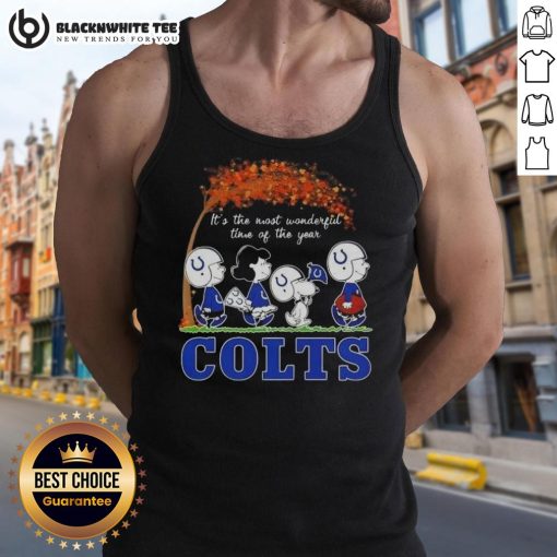 Indianapolis Colts football tank top featuring 'It's The Most Wonderful Time Of The Year' and peanuts design.