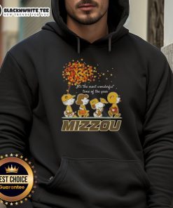 Alt Text: Mizzou Tigers hoodie featuring It's the Most Wonderful Time of the Year design with festive peanuts theme.