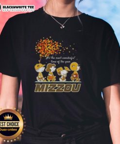Alt Text: Mizzou Tigers ladies tee featuring It's The Most Wonderful Time Of The Year design with peanuts graphic.