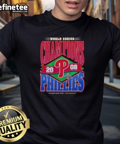 Alt Text: Vintage Philadelphia Phillies Baseball World Series Champions 2008 T-Shirt featuring classic team logo and design.