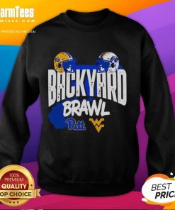Alt Text: Pitt Panthers vs. West Virginia Mountaineers Backyard Brawl helmet sweatshirt in vibrant team colors.