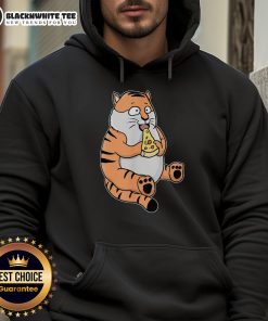 Cute cartoon tiger enjoying pizza while wearing a hoodie, perfect for pizza lovers and cartoon fans. Nice pizza tiger design.