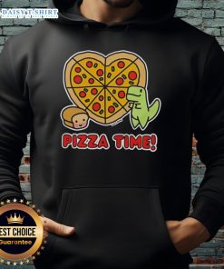 Alt Text: Graphic hoodie featuring a dinosaur enjoying pizza with a loaf of bread, perfect for fun and quirky fashion lovers.