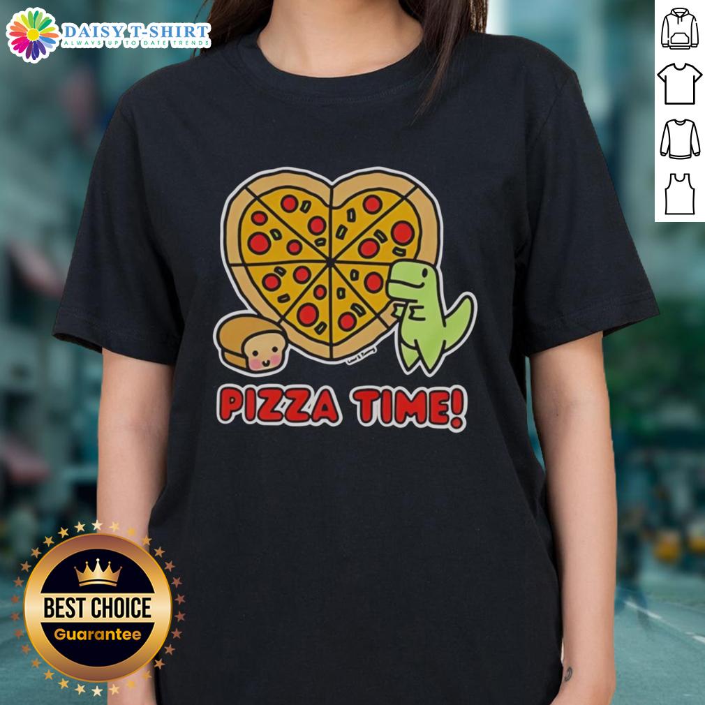 Nice Pizza Time Dinosaur And Loaf Of Bread Graphic Ladies Tee Graphic ladies tee featuring a dinosaur enjoying pizza and a loaf of bread, perfect for quirky food lovers.