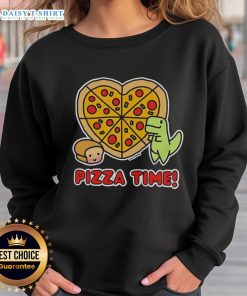 Alt Text: Graphic sweatshirt featuring a dinosaur enjoying pizza and a loaf of bread, perfect for quirky fashion lovers.