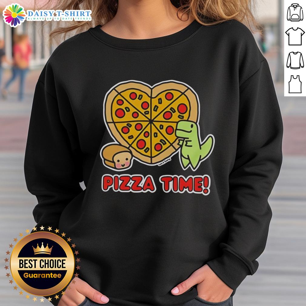 Nice Pizza Time Dinosaur And Loaf Of Bread Graphic Sweatshirt Alt Text: Graphic sweatshirt featuring a dinosaur enjoying pizza and a loaf of bread, perfect for quirky fashion lovers.