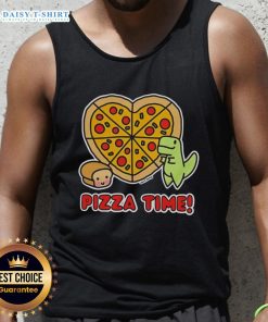 Graphic tank top featuring a dinosaur enjoying pizza and a loaf of bread, perfect for quirky fashion lovers.