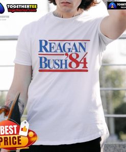 Nice Reagan Bush '84 T-Shirt featuring vintage political campaign design and iconic colors, perfect for collectors.