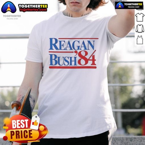 Nice Reagan Bush '84 T-Shirt featuring vintage political campaign design and iconic colors, perfect for collectors.