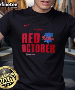 Nice Red October Philadelphia Phillies 2025 MLB postseason t-shirt showcasing team pride and festive spirit.