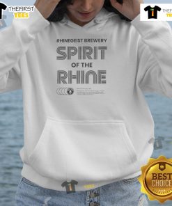 Alt Text: Cozy Nice Rhinegeist Brewery Spirit of the Rhine hoodie displayed on a wooden table, showcasing its stylish design.