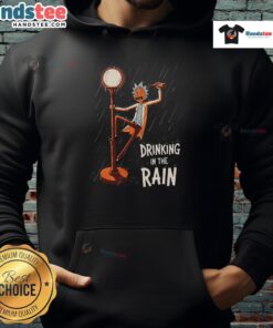 Nice Rick drinking in the rain wearing a Rick and Morty hoodie, showcasing a vibrant design and character details.