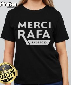 Nice Roland Garros Merci Rafa Ladies Tee featuring a stylish design for tennis fans celebrating Rafael Nadal.