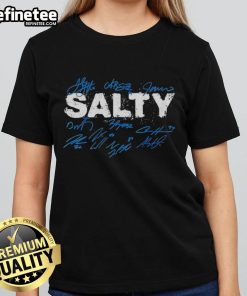Alt Text: Nice Salty Detroit Lions football players signature ladies tee featuring vibrant team colors and stylish design.