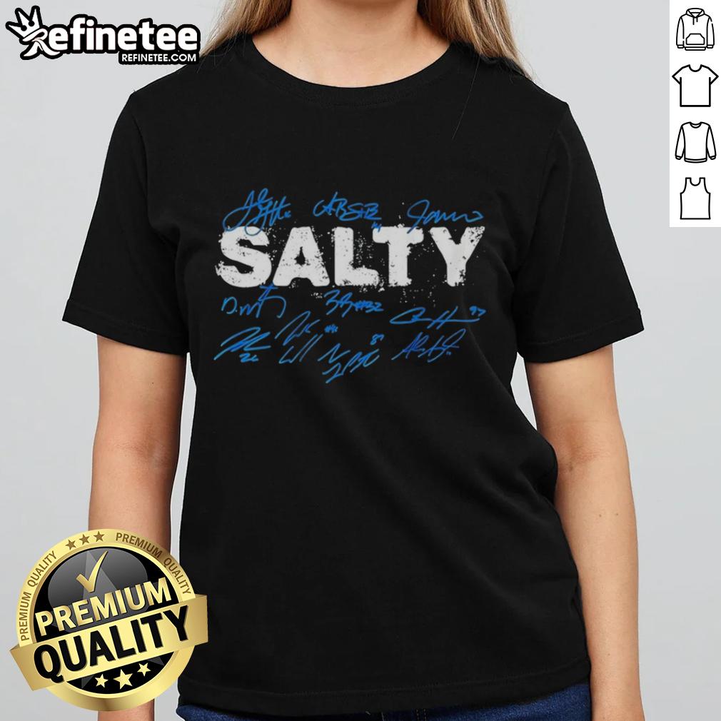Nice Salty Detroit Lions Football Players Signature Ladies Tee Alt Text: Nice Salty Detroit Lions football players signature ladies tee featuring vibrant team colors and stylish design.