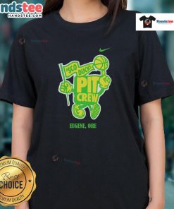 Alt Text: Nice Sco Ducks Pit Crew Eugene Ore Ladies Tee featuring vibrant design and sporty style for fans.